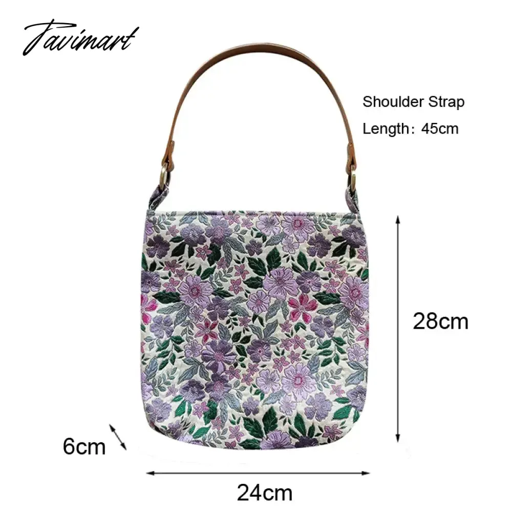 Tavimart Spring Summer Purple Exquisite Embroidery Flower Blossom PU Shoulder Strap Handbag Underarm Bags With Zipper