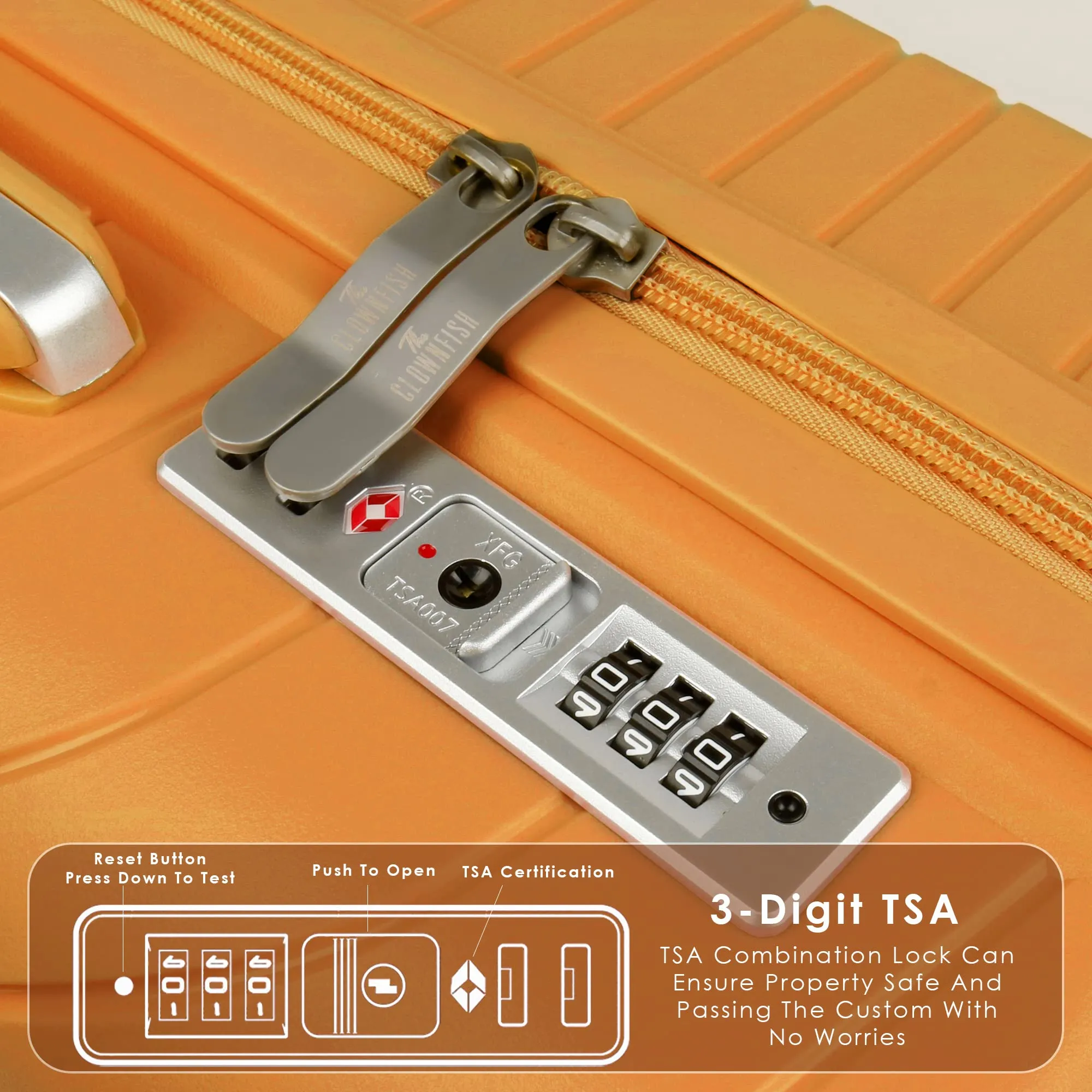 THE CLOWNFISH Denzel Series Luggage Polypropylene Hard Case Suitcase Eight Wheel Trolley Bag with TSA Lock- Orange (Small Size, 56 cm-22 inch)