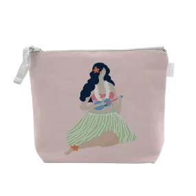 Ukuklele Playing Hula Girl Cosmetic Bag, Large