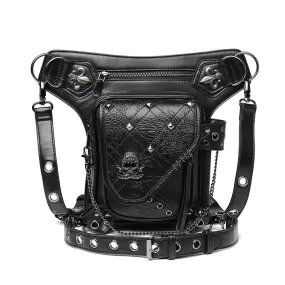 Unisex Steampunk Skull Studded Chain Waist Bag