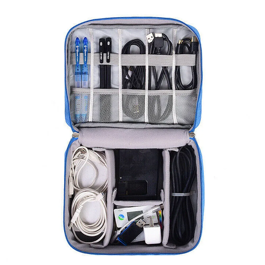 US 1~2 Pc Electronic Organizer Compact Travel Cable Bag USB Cord Charger Storage