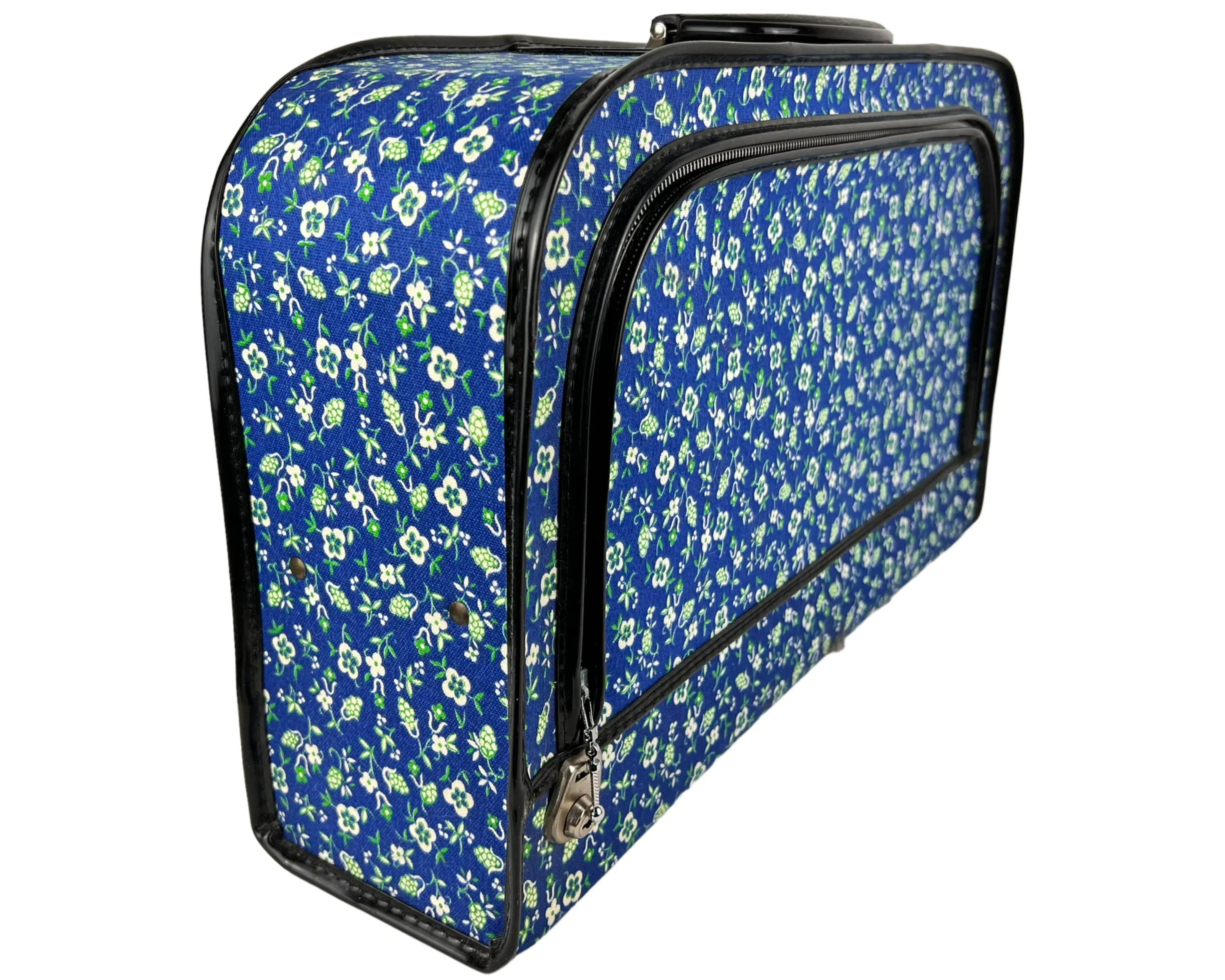 Vintage 1960s Suitcase Floral Printed Carry On Travel Bag Luggage