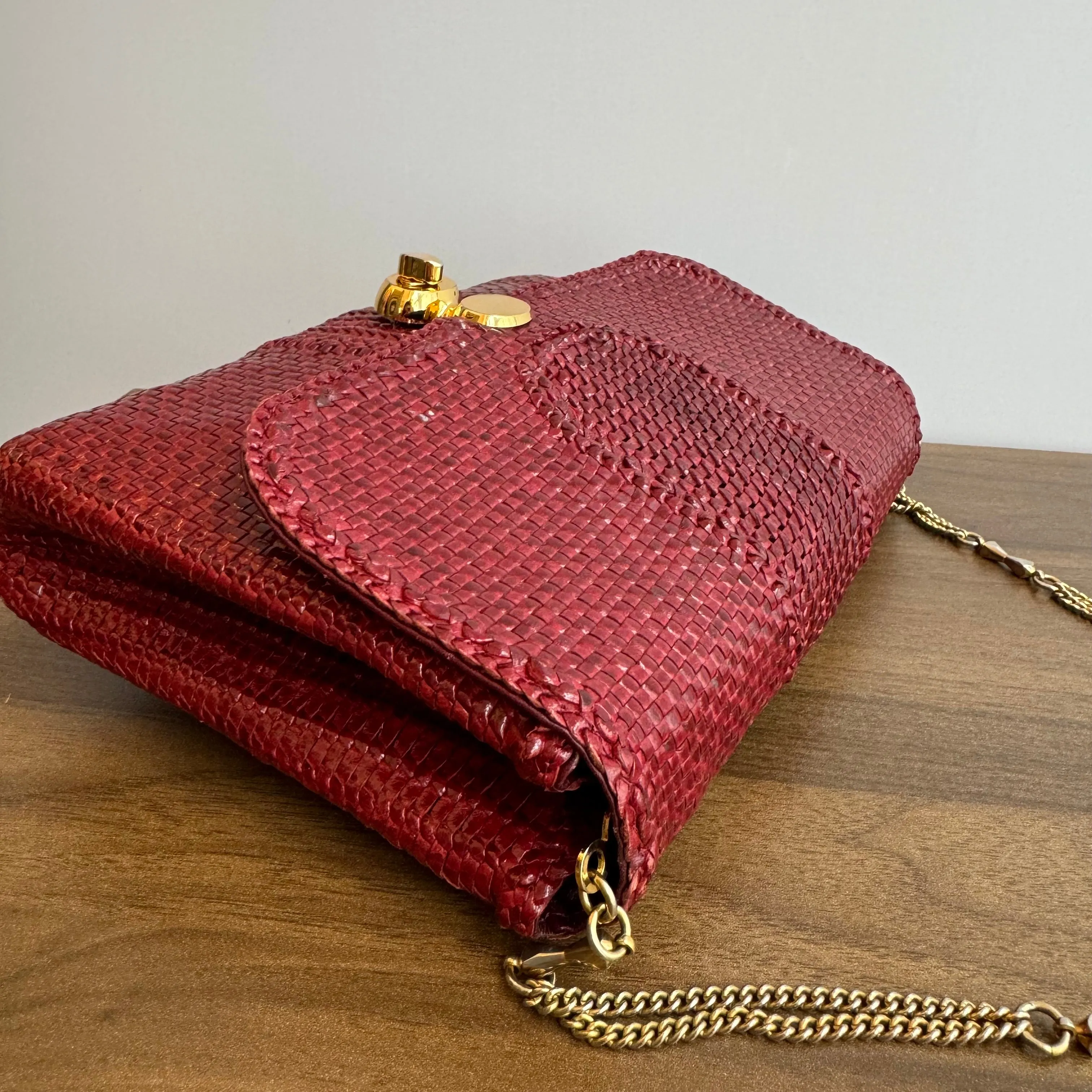 Vintage Burgundy Woven Chain Bag