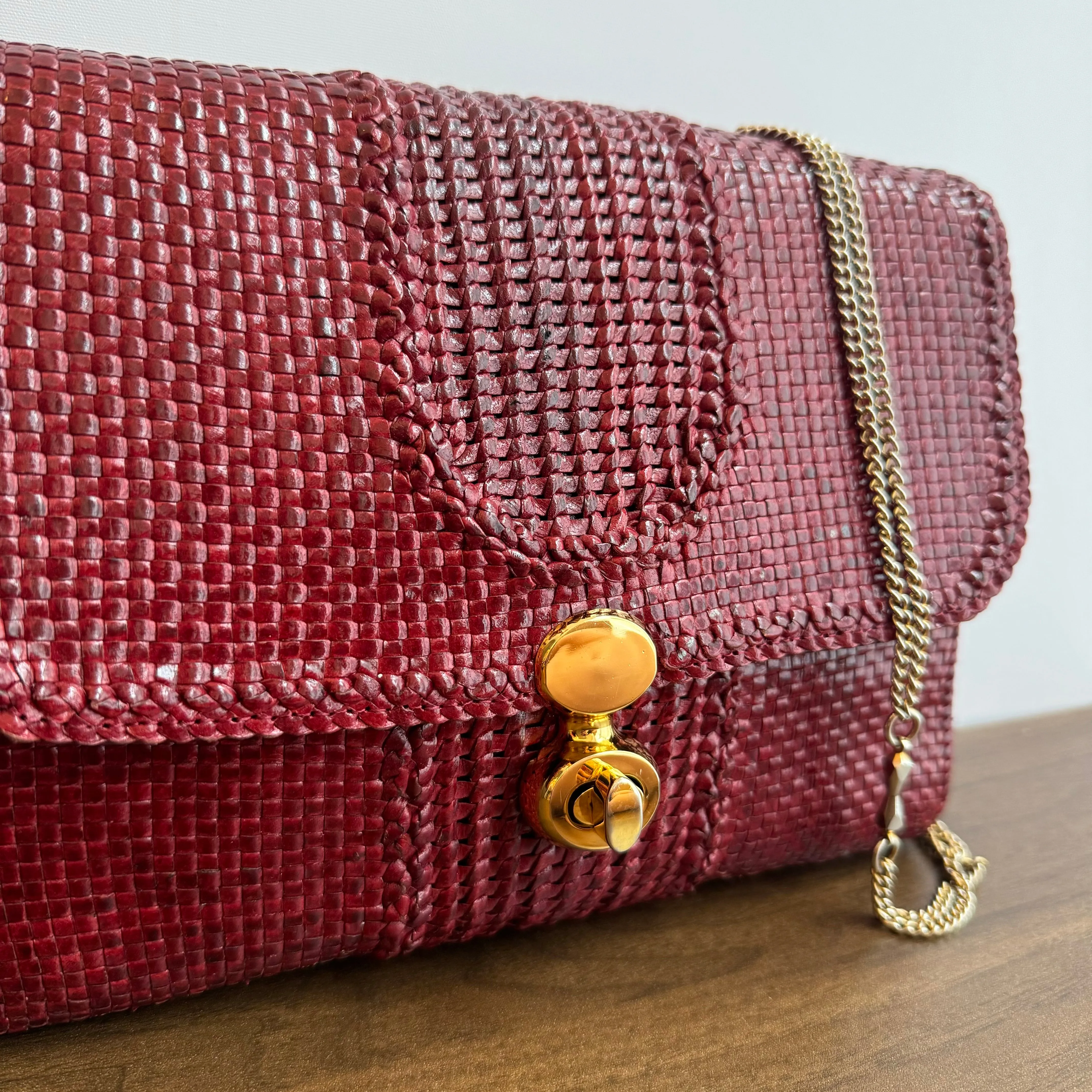 Vintage Burgundy Woven Chain Bag