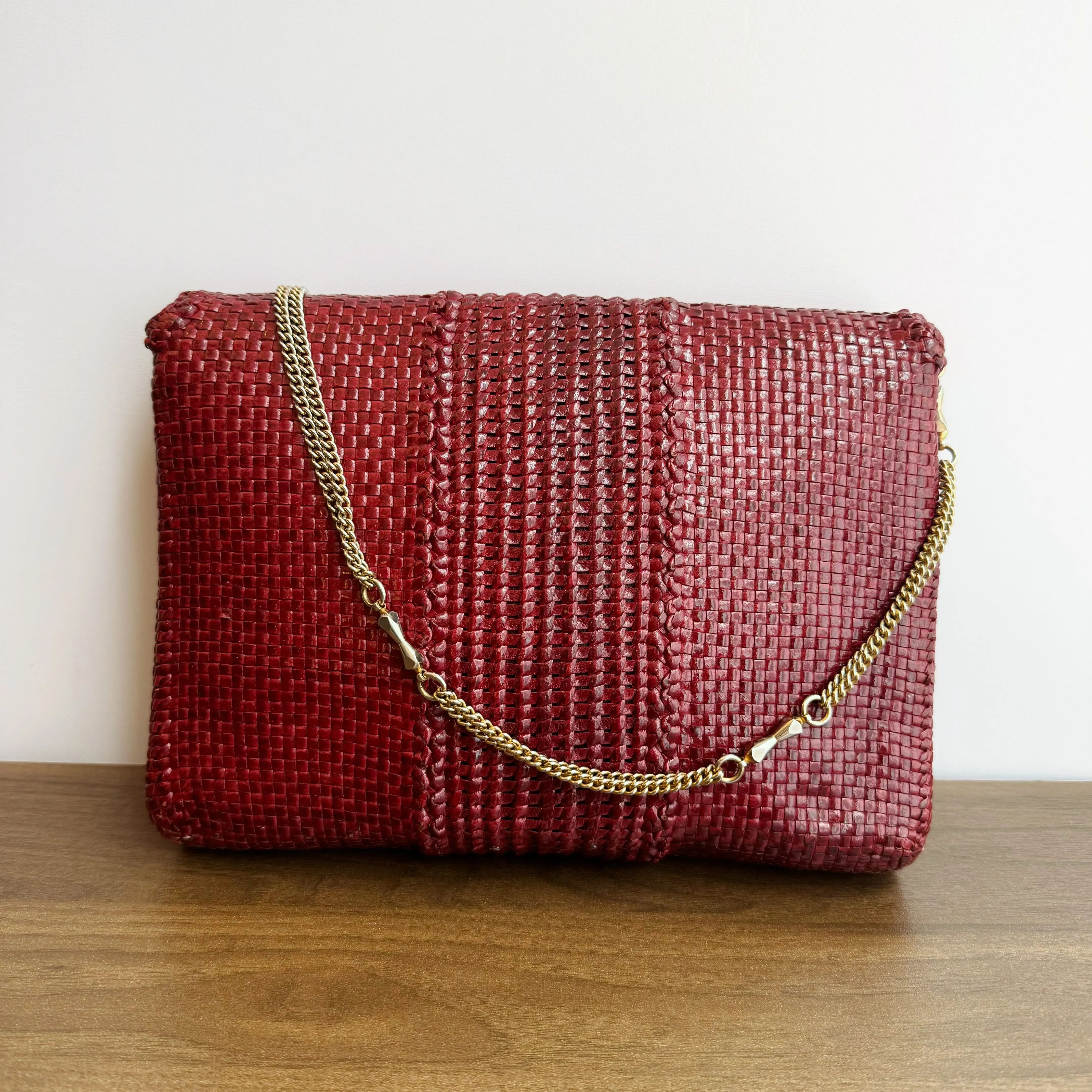 Vintage Burgundy Woven Chain Bag