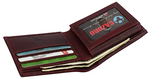 Wallets for Men Genuine Cowhide Leather RFID Blocking Bifold Wallet With 2 ID Windows