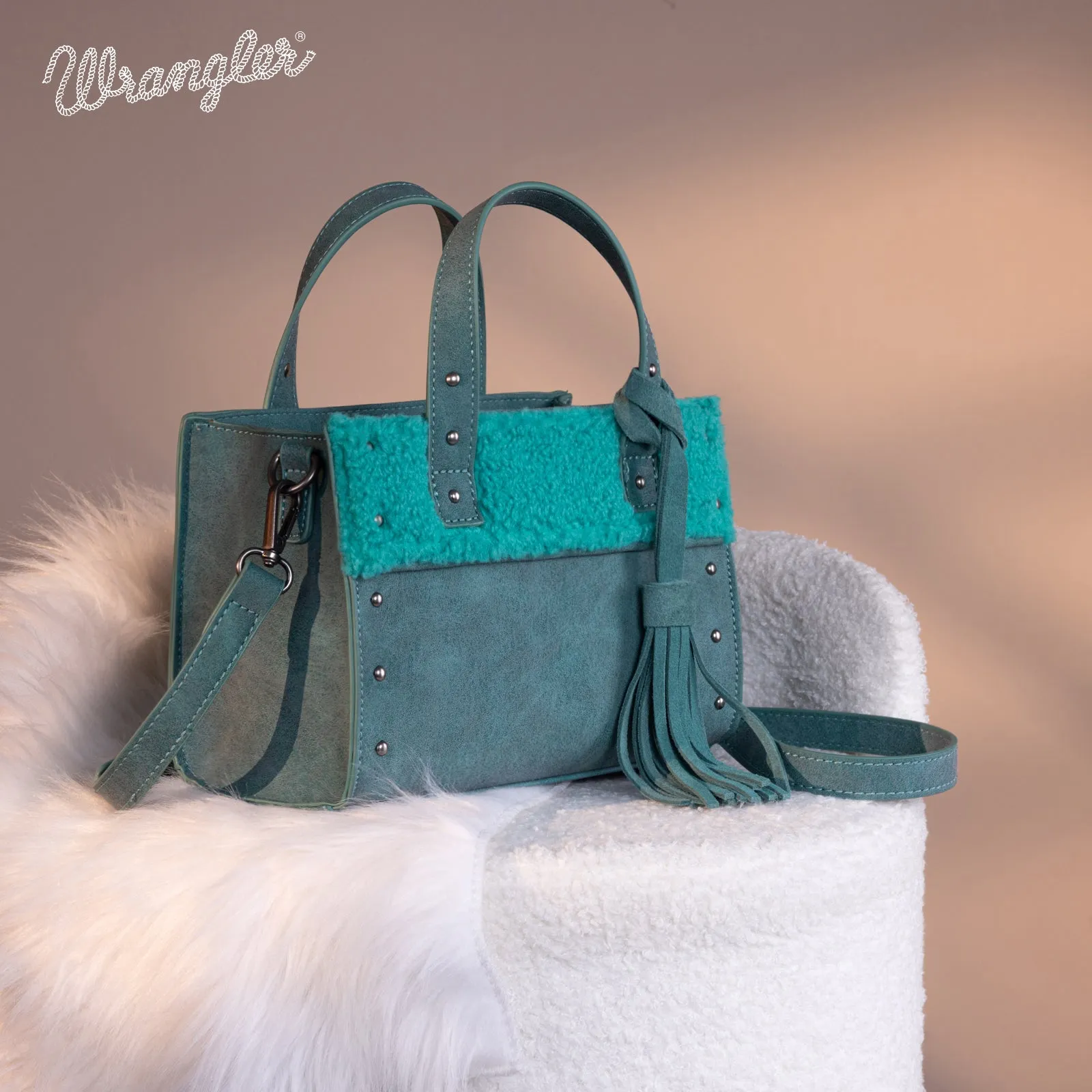 WG160-6011  Wrangler Sherpa Tote Crossbody - Turquoise