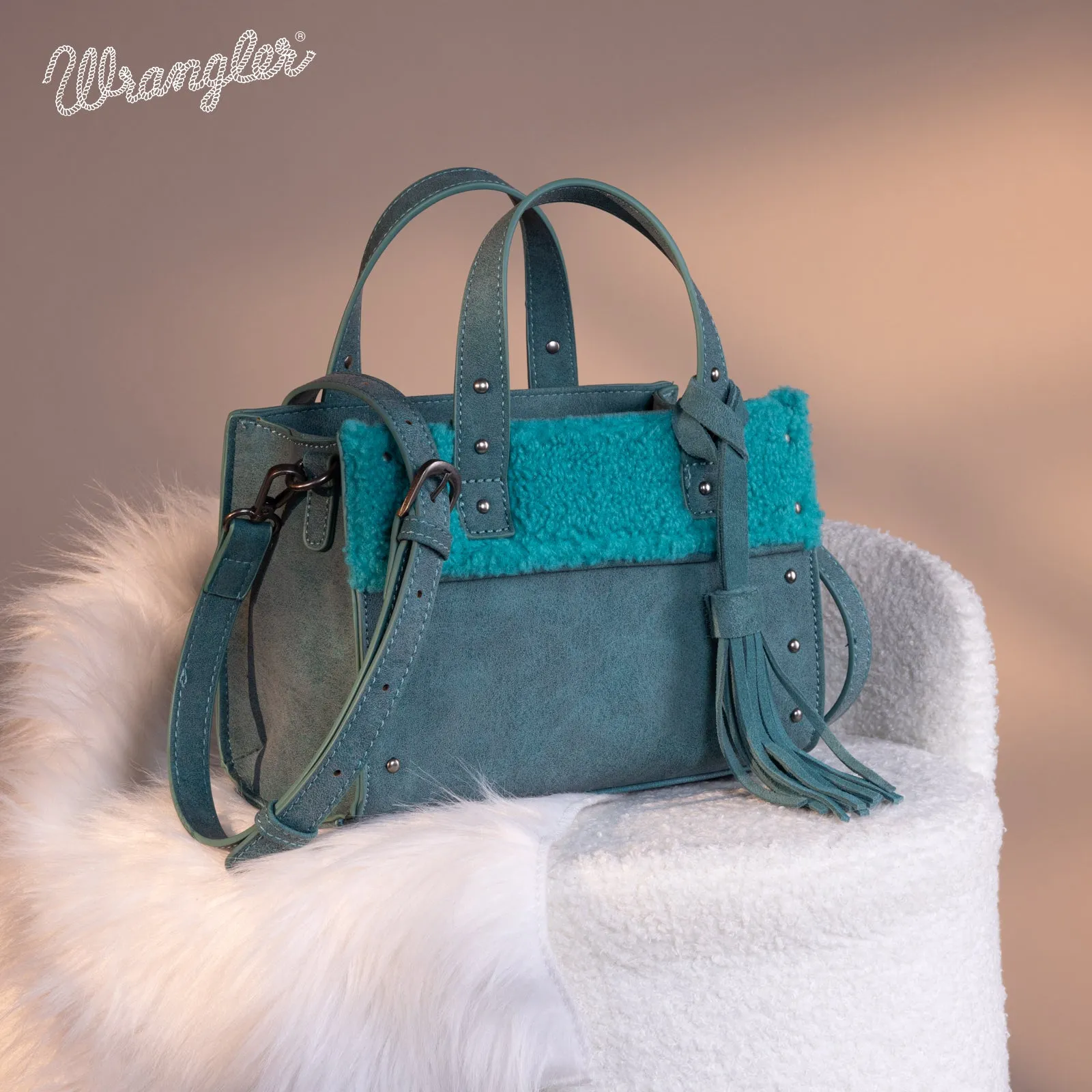 WG160-6011  Wrangler Sherpa Tote Crossbody - Turquoise