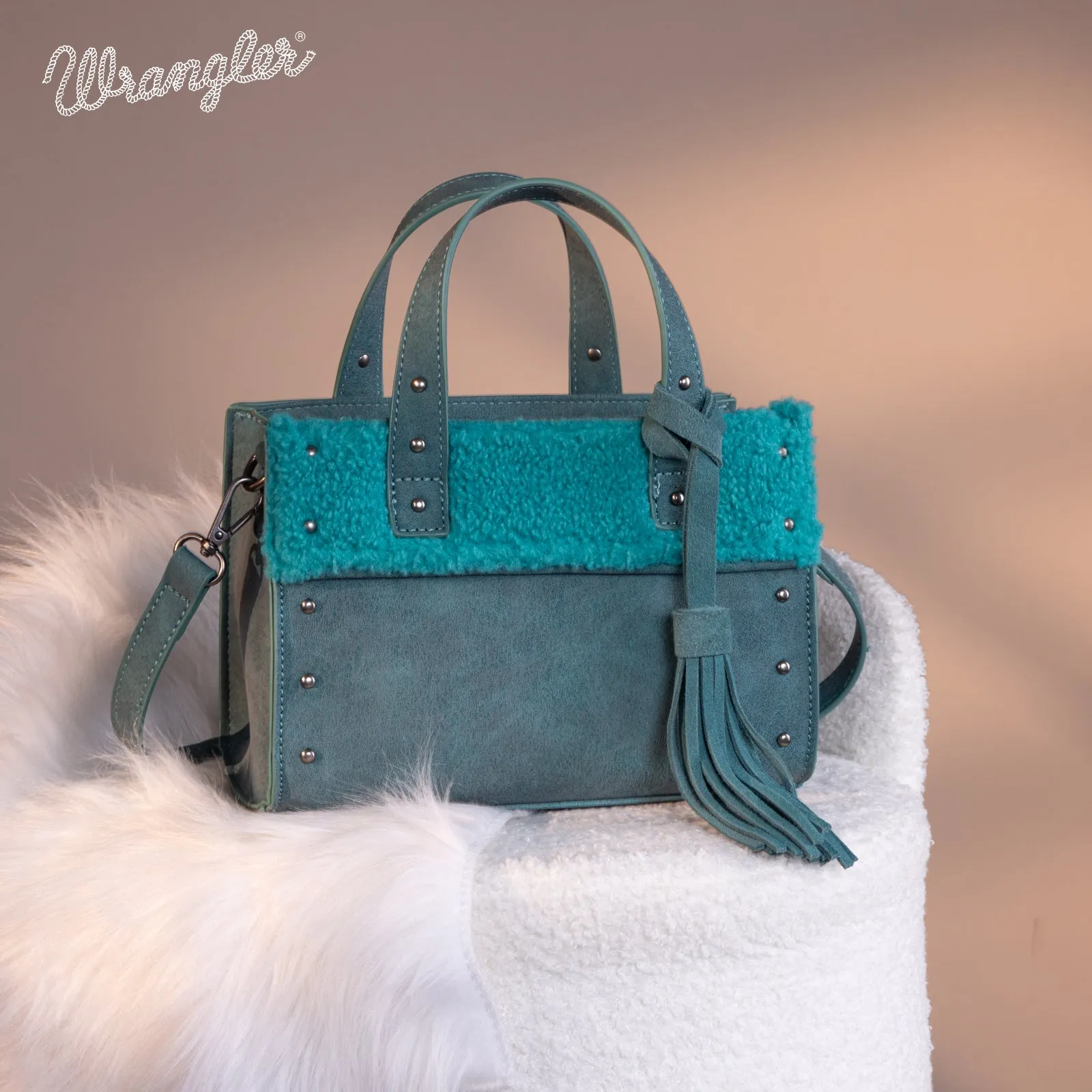 WG160-6011  Wrangler Sherpa Tote Crossbody - Turquoise