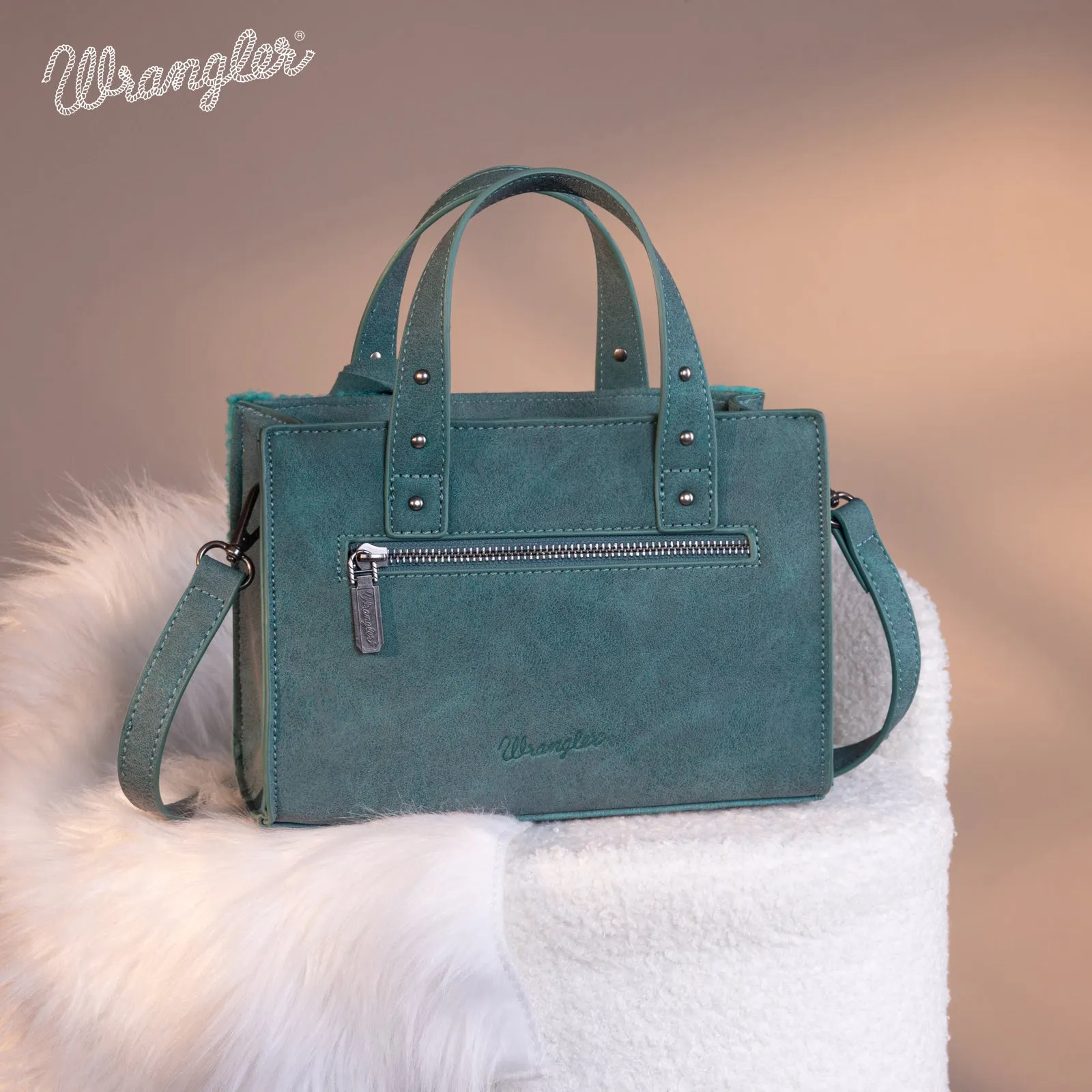 WG160-6011  Wrangler Sherpa Tote Crossbody - Turquoise