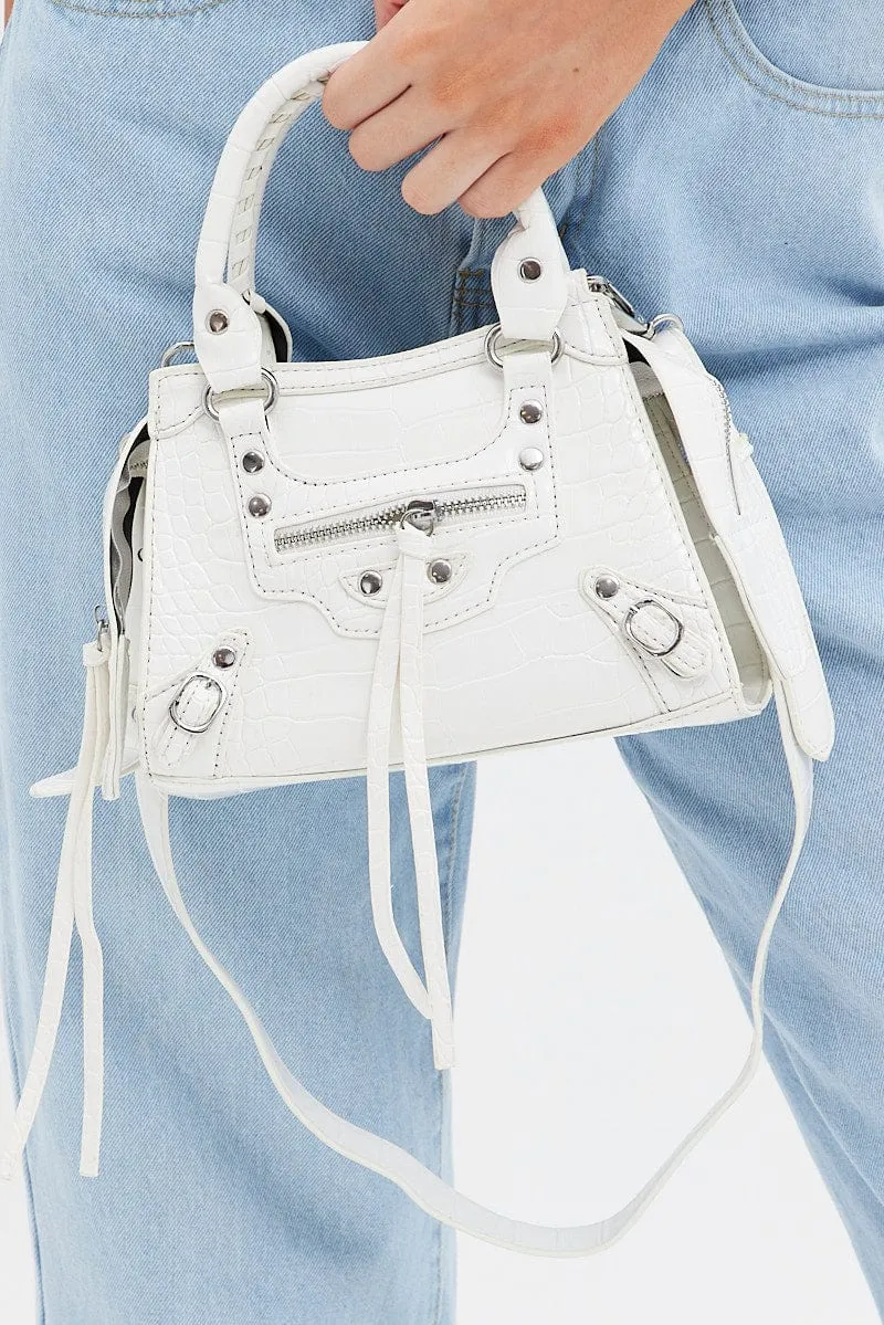 White Croc Top Handle Crossbody Bag