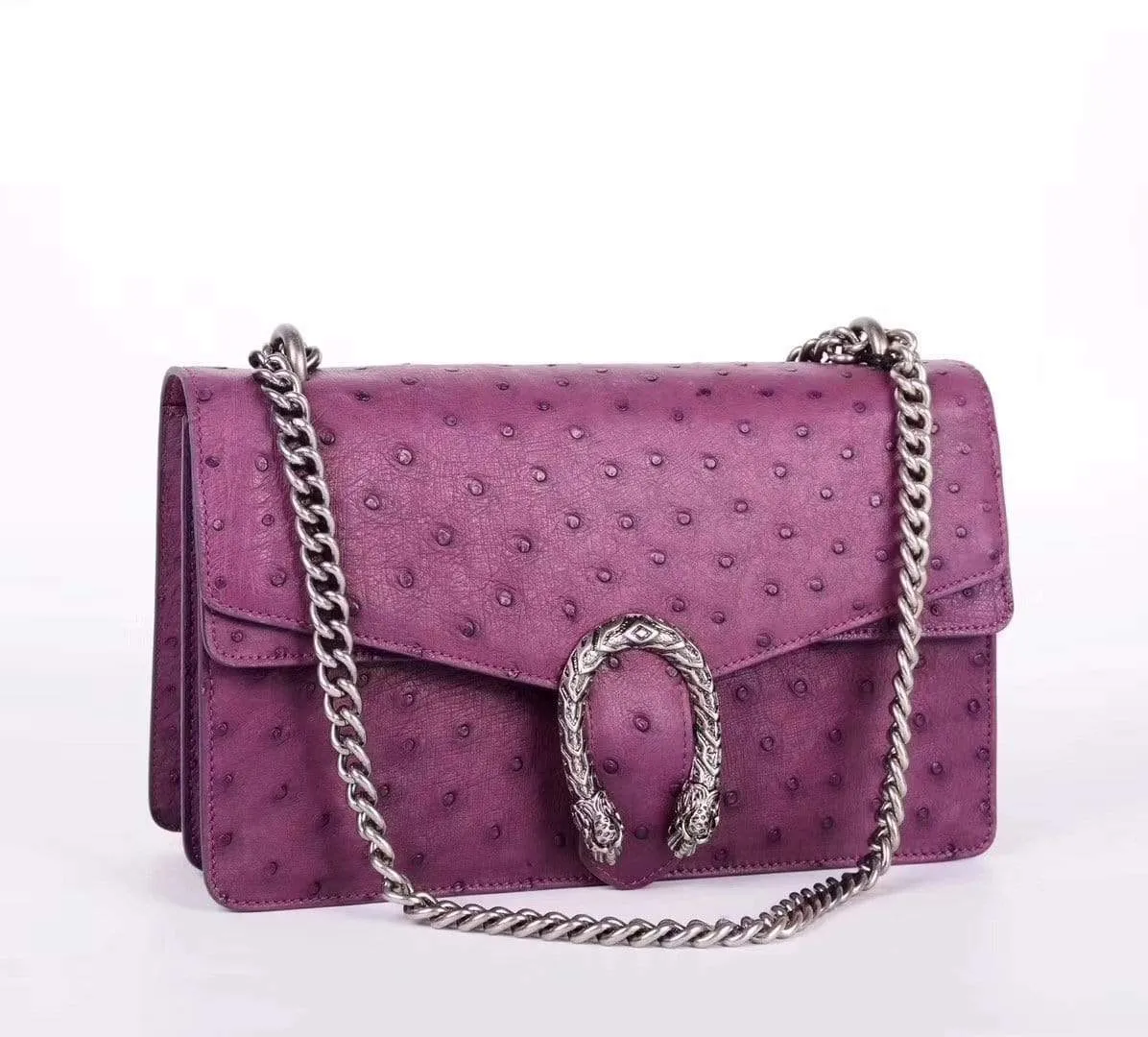 Women's Ostrich Leather Chain Shoulder Bag