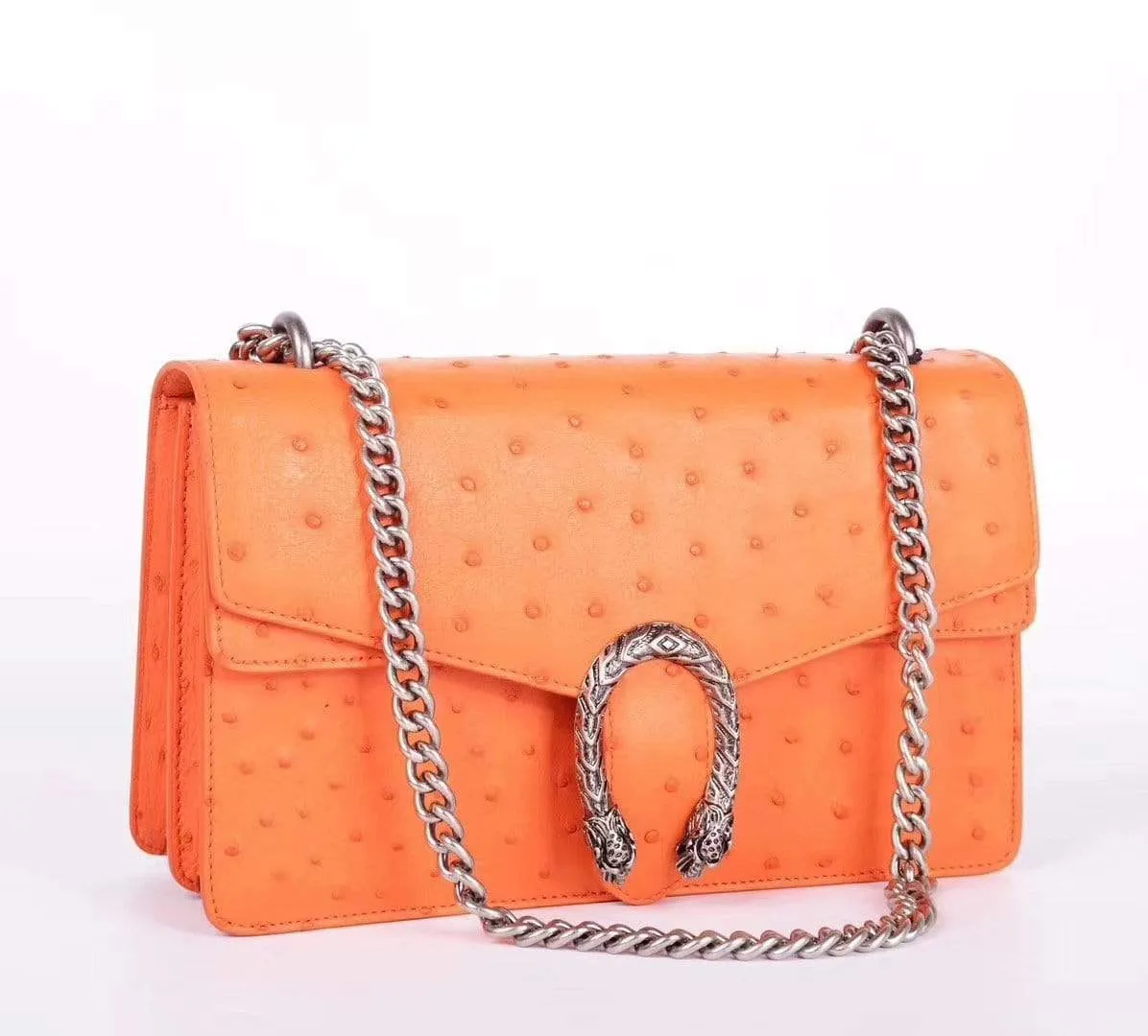 Women's Ostrich Leather Chain Shoulder Bag