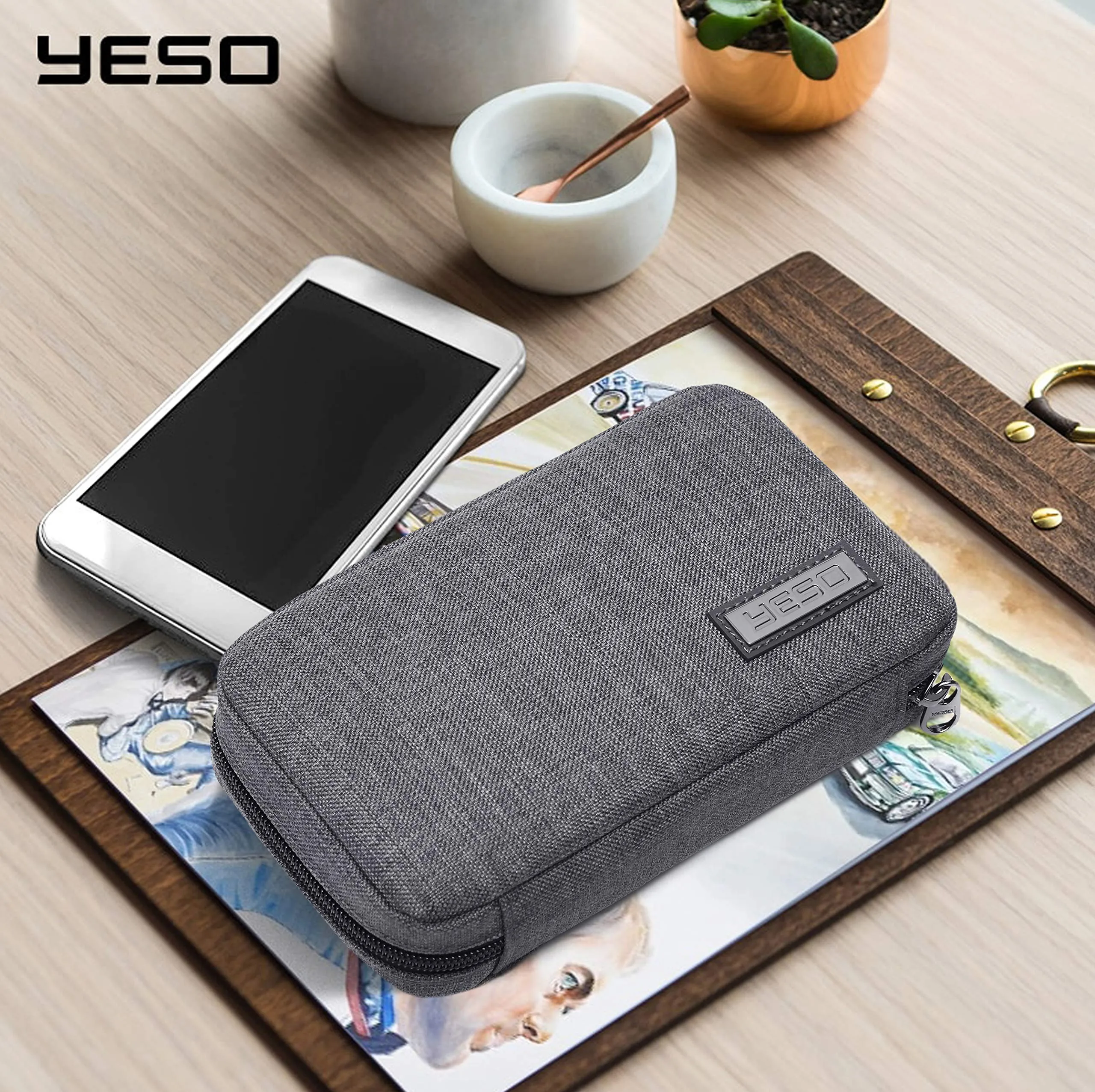 YESO Travel Cable Organizer Electronics Accessories Gadget Bag For USB, Phone, Charger and Cable (Dark Grey)