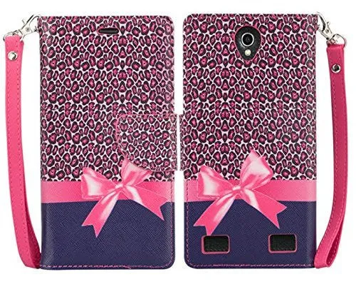 ZTE Prestige Case | ZTE Sonata 3 | ZTE Avid Plus | ZTE Avid Trio Pu Leather Magnetic Flip Fold[Kickstand] Wrist Strap Wallet Case with ID & Card Slots for ZTE Prestige/Sonata3/Avid/Avid Plus - Cheetah Prints